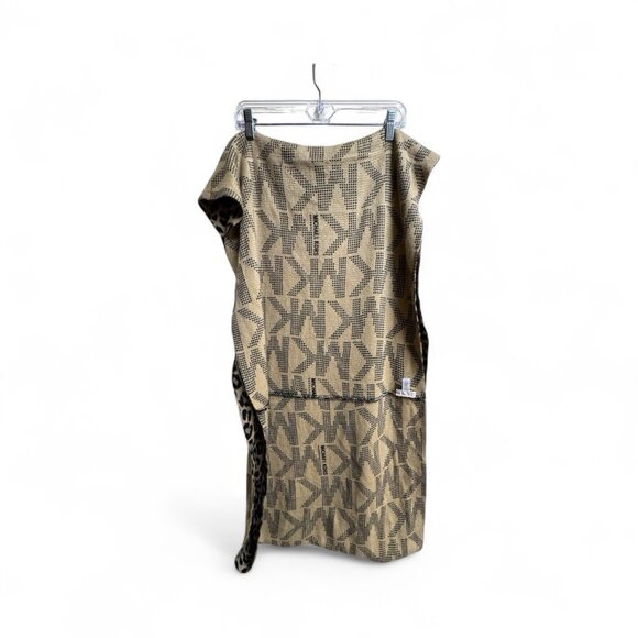 Michael Kors Reversible Infinity Scarf Leopard Print Logo Knit Tan Black - Picture 2 of 6